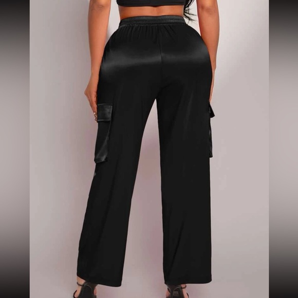 Black Flap Pocket Side satin Cargo Pants - Picture 6 of 6